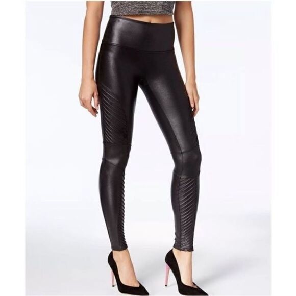 Spanx Faux Leather Moto Leggings Black Full Length Shaping Legging Size XS - Picture 1 of 11
